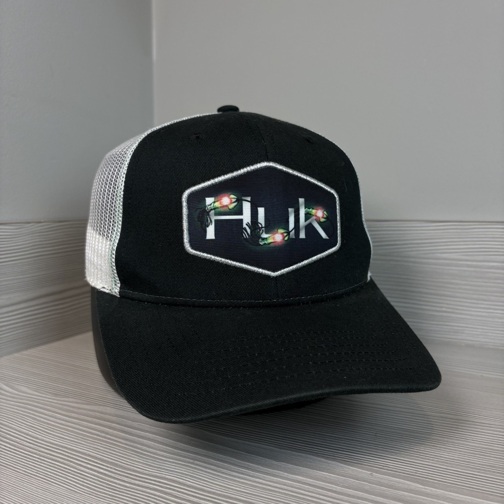 Huk Performance Fishing Hat Black White Mesh Cap Trucker Snapback Adjustable